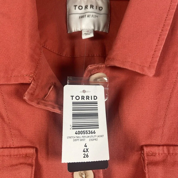 Torrid Women Jacket Size 4 Peach Pink Tencel Denim Chore Pocket Chambray Shacket - Picture 3 of 12